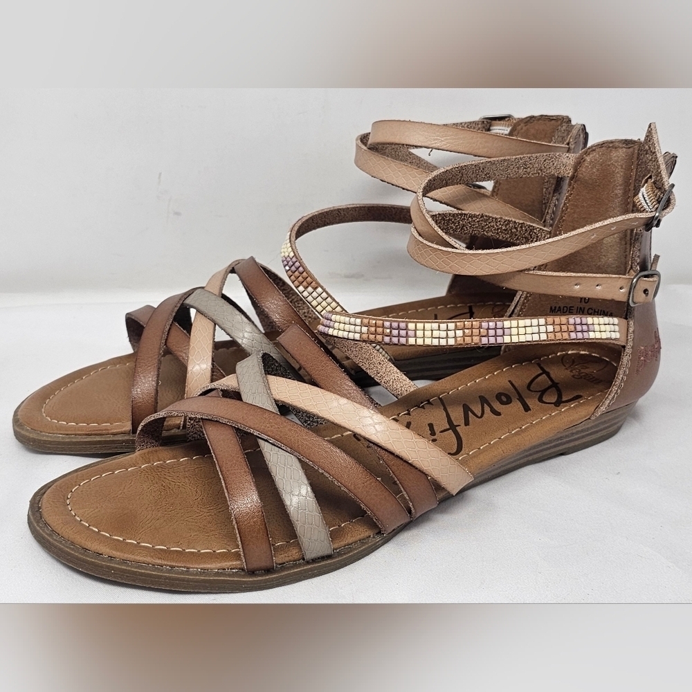 Blowfish Womens Blush Brianne Flat Strappy Vegan Faux Leather Sandals Size 10
